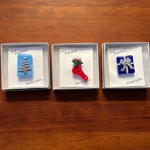 Set of 3 🔥 Fire Polished, Fused Glass Pins 🔥